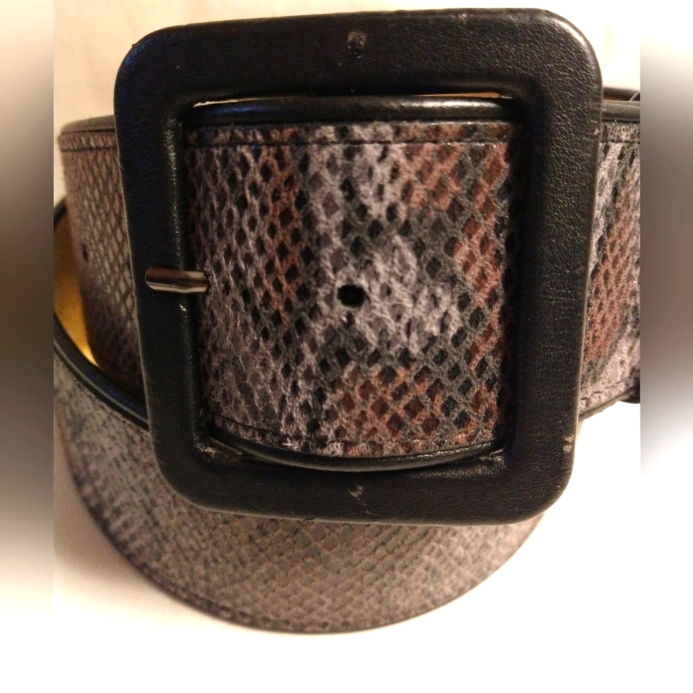 BLACK/BROWN/GREY SNAKE EMBOSSED WIDE BELT L USA